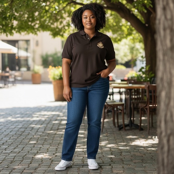 Lauren Ralph Lauren Tops - LAUREN RALPH LAUREN sz 1X Women's Crested Polo Short Sleeve Chocolate Brown